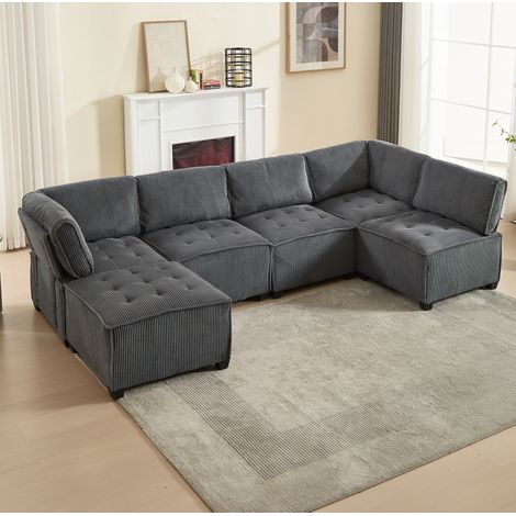 Sofá modular 6 plazas con bolsillos de almacenaje OKMYHOME (1/5)