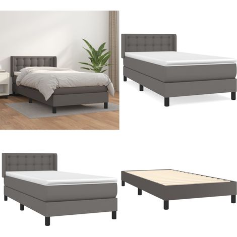 Boxspringbett mit Matratze Grau 90x200 cm Kunstleder - Boxspringbett - Doppelbett - Bettrahmen - Kunstlederbett - Modernes Bett - Home & Living (1/5)