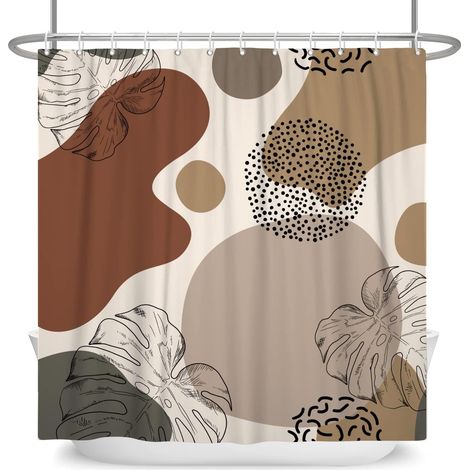 180x200cm Rideau de Douche Abstrait Boho Plante Tropicale du Milieu du siècle Feuille de Monstera Rideaux de Salle de Bain Aquarelle Moderne Graffiti Fournitures de Baignoire imperméables (1/5)
