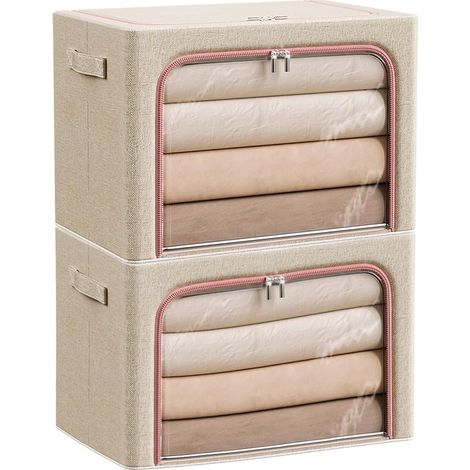 2-teilige faltbare Aufbewahrungstasche aus Stoff, Stahlrahmen, transparentes Fenster und Tragegriff zum Bewegen von Kleidung, 66 Liter (1/3)