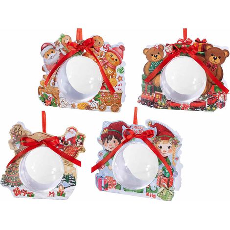 Sfere trasparenti apribili in plastica alimentare in confezione con soggetti natalizi. Perfette da appendere o appoggiare, set da 20 pezzi, Ø 10 cm