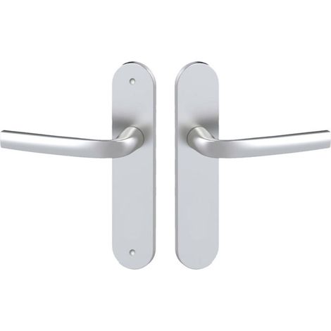 Set de Poignée de Porte sur Petite Plaque - Version Bec de Cane Porte Cuisine et Salon - Entraxe 165 mm - Système de Pose Facile - Aluminium anodisé Argent (1/5)