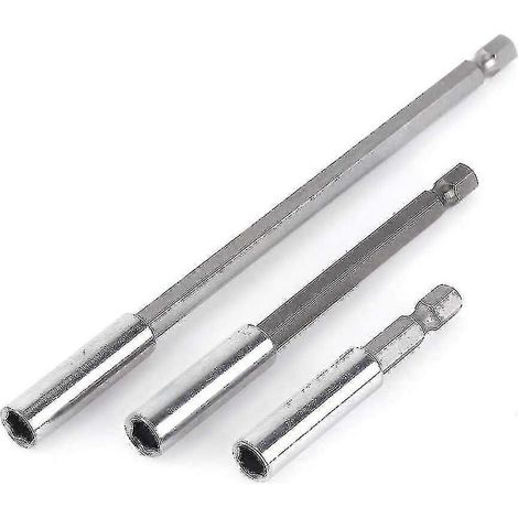 Lot de 3 rallonges de tournevis magnétiques 1/4" à tige hexagonale (60 mm, 100 mm, 150 mm). (1/3)