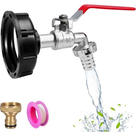 Robinet Cuve 1000L Avec Adaptateur Robinet Tuyau Arrosage, S60X6 IBC Raccord Robinet, Robinet de Jardin pour Recuperateur Eau de Pluie (Adaptateur en cuivre 3/4") (1/5)