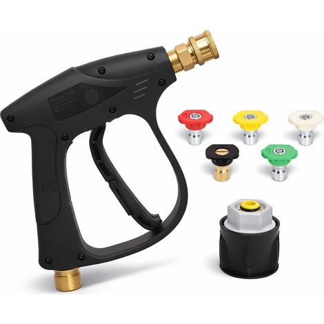 Pistolet Nettoyeur Haute Pression Compatible Kärcher, Raccord 6,35 mm Kit avec 5 Buses pour Différents Travaux de Nettoyage, Connexion Rapide et Installation Facile (1/5)