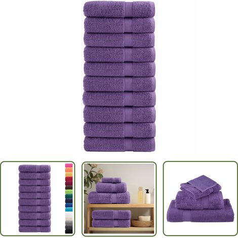 The Living Store Essuie-mains de qualité supérieure SOLUND 10pcs violet 600 g/m² - Essuie Mains - Serviette Main - Serviettes De Toilette - Tissus De Salle De Bain - Coton (1/5)