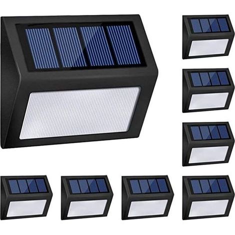 8 Pack Solar Lights Waterproof Solar Powered Stair Lights for Stairs Pathway Fence Patio Garden Driveway Cool White (Black) (1/5)