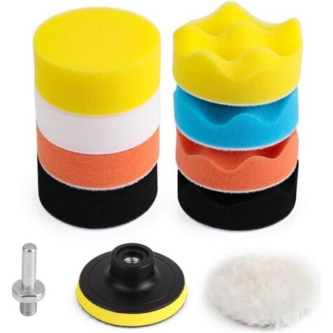 11Pièces 80mm Polissage Pad Éponge de Polissage Éponge Polir Kit pour avec M10/M14 Foret pour Perceuse Tampon de Polissage en Laine pour Polissage de Voiture Meulage Cirage (1/5)