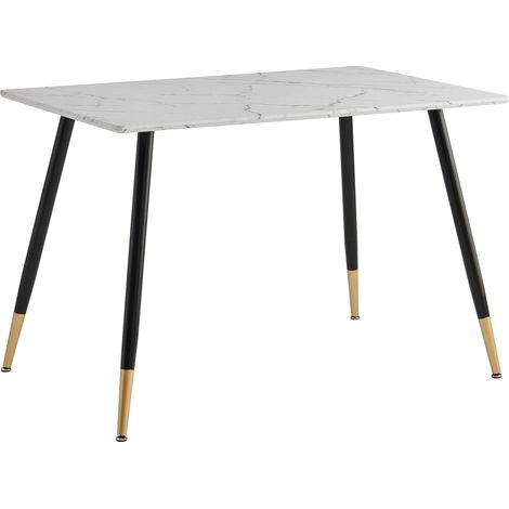 URBAN MEUBLE Tavolo da pranzo rettangolare effetto marmo, gambe nere e oro, 110x70