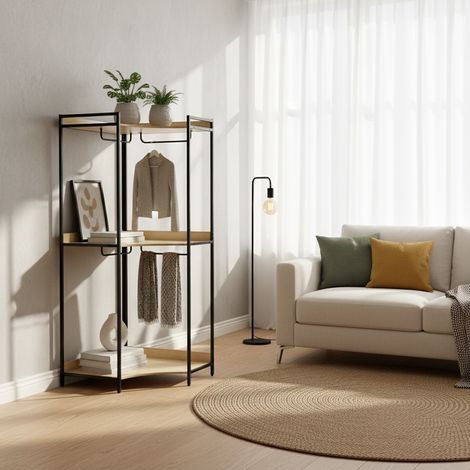 Module dressing d'angle noir avec 4 penderies et 2 étagères. L 80 x P 80 x H 190 cm