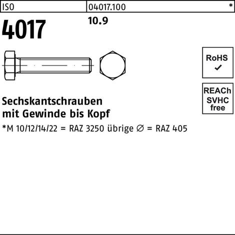 Sechskantschraube ISO 4017 VG M36x 65 10.9 1 Stück