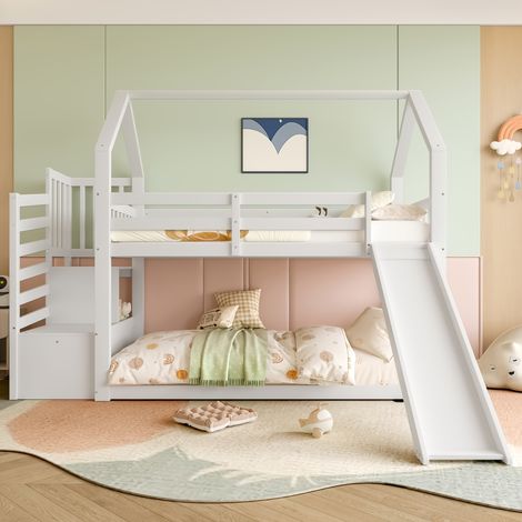 MEUBLIV Letto a soppalco 90x200 cm bianco con scivolo e scala contenitore (1/5)