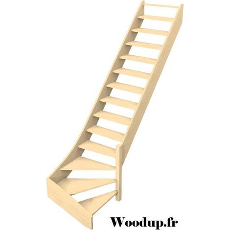Levigne – Escalier quart tournant bas hêtre lamellé collé 280 cm – 14 marches – Largeur 80 cm – Recoupable pour hauteur inférieure