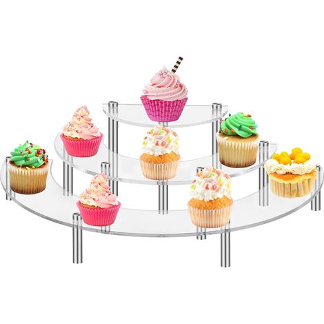 Support à gâteaux 3 étages en acrylique forme demi-lune, présentoir pour pâtisseries, bijoux et décoration de mariage (1/5)