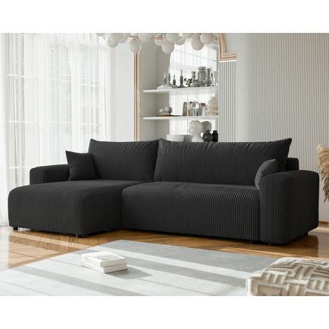 Ecksofa mit Schlaffunktion LUNA MAX in Stoff Poso Schwarz Ottomane Links