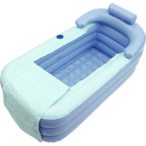 Baignoire gonflable portable et pliable en PVC avec coussin et tuyau de vidange (pompe non incluse) pour piscine et salle de bain, bleue