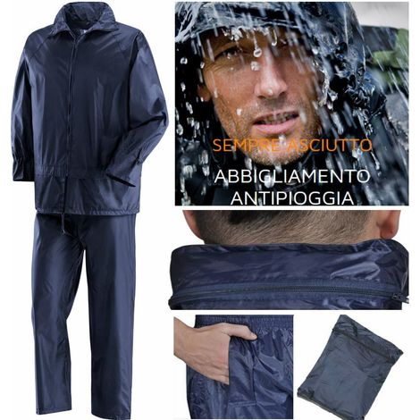 Tuta Impermeabile Traspirante Completo con Cappuccio e Tasche Niagara Blu L (1/2)