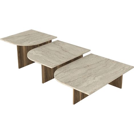 Tavolini a incastro Effetto travertino beige e naturale scuro - OMELINA (1/5)