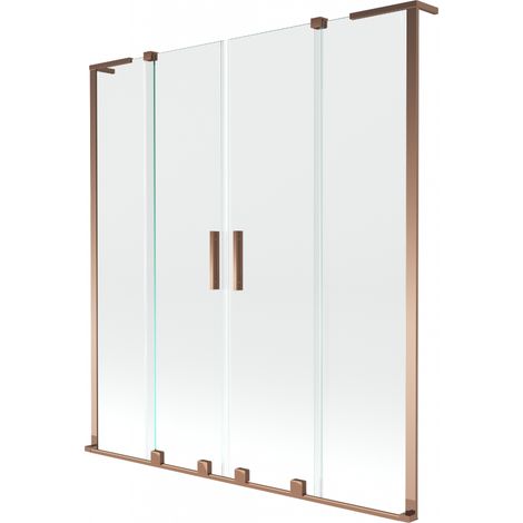 Mexen Velar L Duo Badewannenabtrennung 2-flügelig schiebbar 160 x 150 cm, transparent, Roségold - 896-160-003-02-60