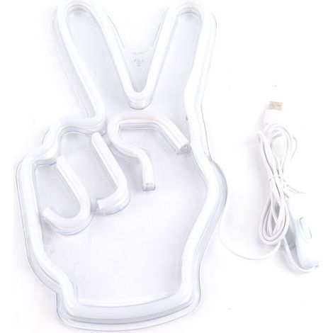 Jeffergarden Enseigne lumineuse au néon, lampe décorative innovante, geste de victoire, alimentée par USB, pour chambre à coucher, étagère d'armoire-DOU