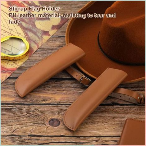 Porte-Drapeau À Étrier - Cuir PU - Pour Entraînement Équestre - 17 X 5,5 Cm - Marron - 2 Pièces (1/4)