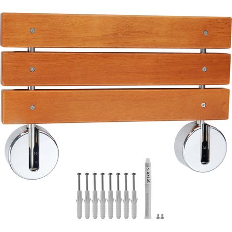 Tablette de Douche Pliable en Teck, 51 x 33,5 cm Déplié, Fixation Murale, Charge Max 200 kg, Siège Rabattable Gain de Place pour Personnes Âgées, Femmes Enceintes et Enfants (1/5)