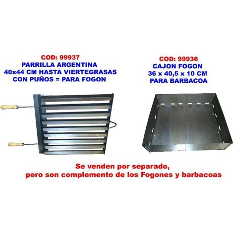 parrilla argentina 40x44 cm hasta viertegrasas+puños para fogon