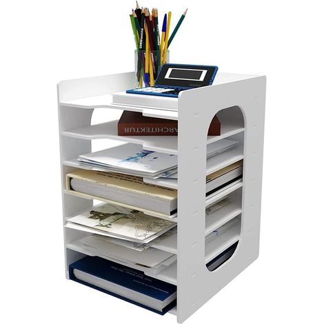 7 Niveaux Organiseur de Bureau Banette Trieur Bac à Courrier Module de Rangement Organisateur de Papier Casier A4 Plateaux de Classement Fichier (1/5)