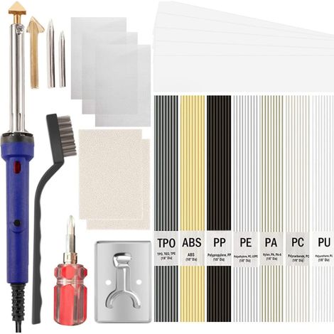 100W Kunststoffschweißen, Kunststoffreparaturset mit 7 Typen 56 Schweißstäbe ,2 in 1 Kunststoffschweißgerät mit 2 Schweißspitzen 2 Lötfahne,Kunststoffschweißen für Autos Stoßstange