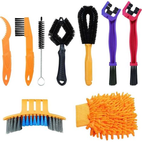 royaluxe - Brosse de nettoyage de vélo 9 pièces, brosse de vélo professionnelle avec 2 pièces de nettoyage de chaîne de vélo nettoyeur de nettoyage. Brosse à pignon Outils de nettoyage, gants de netto (1/5)