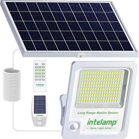 Projecteur Solaire Exterieur 3000LM 170LED avec Télécommande, 12000mAh Lampe Solaire Extérieur Détecteur de Mouvement, IP65 Étanche Éclairage Solaire（5m Câble） pour Jardin,Garage