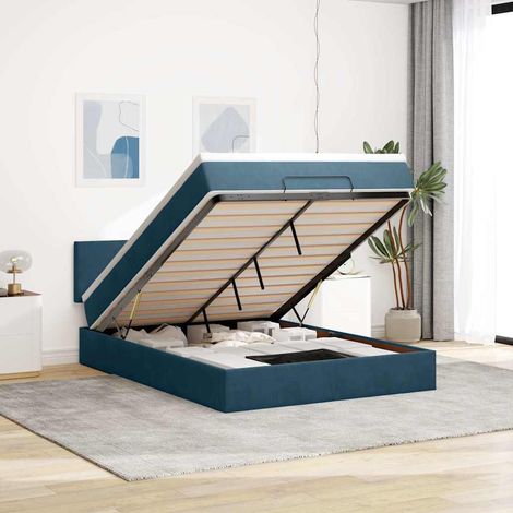 vidaXL Estructura de cama otomana con colchón terciopelo azul oscuro (1/5)