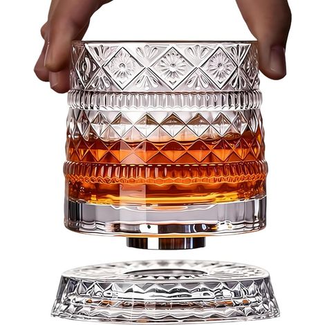 Ensemble de verres à whisky en cristal JeiibrZui - Design rotatif à 360° - 2 pièces - 10,5 x 9,3 cm - Idéal pour le bar à domicile, les anniversaires et les fêtes (1/5)