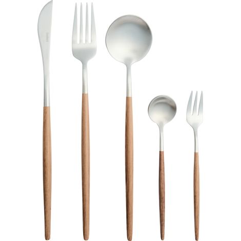 Cubertería moderna de 30 piezas para cualquier ocasión cuchillo tenedor cuchara cucharilla tenedor para pasteles mangos con aspecto de madera acero inoxidable plateado Bavette