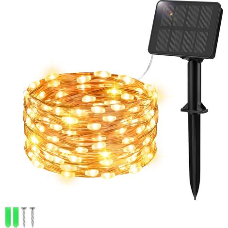 Guirlande lumineuse LED, 8 modes, couleur cuivre, à énergie solaire, pour fêtes, mariages, fenêtres, arbres et décorations saisonnières.-AquaForge (1/5)