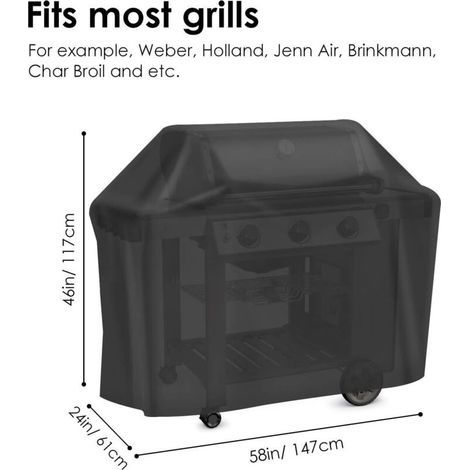 Grillabdeckung, robuste 210D Oxford-Schutzplane für Gasgrills, winddicht, UV-beständig, wasserdicht, feuchtigkeitsbeständig und staubdicht, 147 x 61 x 117 cm, Schwarz (1/4)