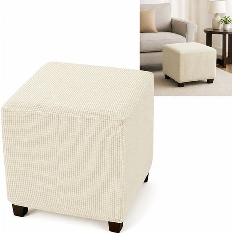 Housse de repose-pieds – Extensible – Beige – Pour pouf carré – Polyester et spandex (1/5)