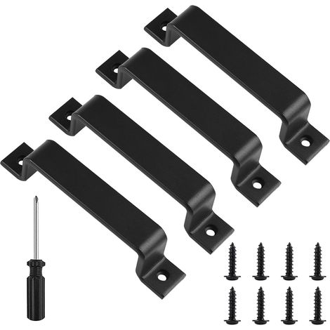 Maniglia per porta scorrevole, maniglia in acciaio nero, finitura opaca su entrambi i lati, maniglia per mobili per cassetti, armadi e guardaroba, robusta e facile da usare, set da 4 (1/5)