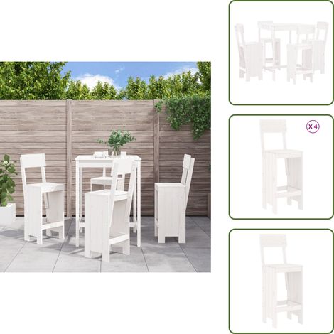 Sgabello da bar - vidaXL Set Bar da Giardino 5 pz Bianco in Legno Massello di Pino - Mobili da giardino