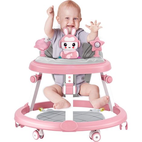 FIANAO – Trotteur bébé pliable à roulettes silencieuses – 7 hauteurs réglables, anti-basculement, 6-18 mois – 52 cm, rose (1/5)