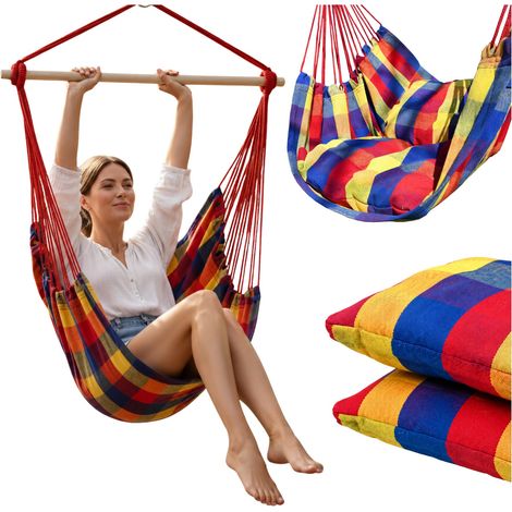 Hamac de jardin, chaise brésilienne, balancelle, fauteuil suspendu bohème + coussins (1/5)