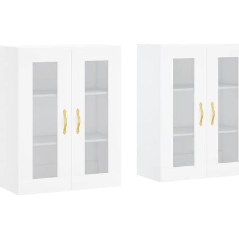 Set di 2 pratici e decorativi pensili da parete con ampio spazio contenitivo 69,5 x 34 x 90 cm legno bianco 020055415