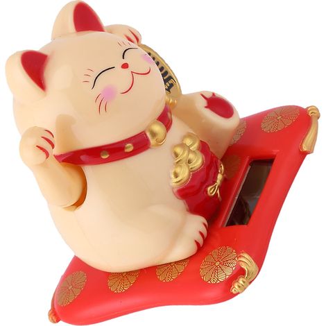 Chat solaire mignon qui fait coucou, porte-bonheur et richesse, décoration pour la maison ou la voiture (Jaune) (1/5)