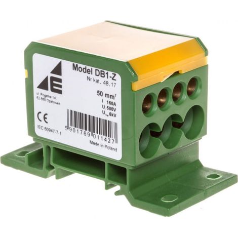 Verteilerblock 2x4-50mm²/3x2,5-25mm²/4x2,5-16mm² gelbgrün, flach und für Schienenmontage TH DB1-Z 48.17