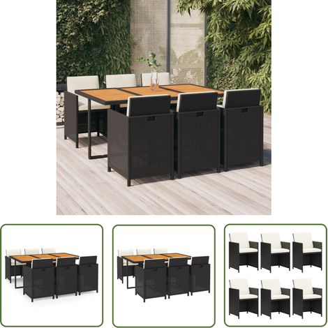 The Living Store -  Ensemble à dîner de jardin coussins 7 pcs Résine tressée Noir (1/5)
