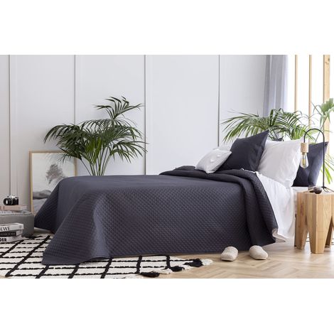 Todocama - Copriletto trapuntato sottile con motivo a rombo, per primavera, estate, autunno e inverno, 100% microfibra extra morbido, Copriletto multiuso, Letto 105 - 200x260cm, Grigio Scuro