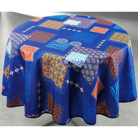 Runde Polyester-Tischdecke ø160cm Amber Blau Pfau Auf Kleiderbügel - Access Deco