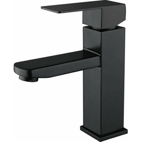 Mitigeur de lavabo Robinet de lavabo noir en acier inoxydable 304 réglable chaud et froid (1/5)
