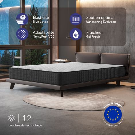 Matelas Perfect Sleep 140x190 cm - Hybrid - Ressorts ensachés+Latex+Mousse Viscoélastique HR adaptative - Soutien mi-ferme 7 zones - Épais 26 cm
