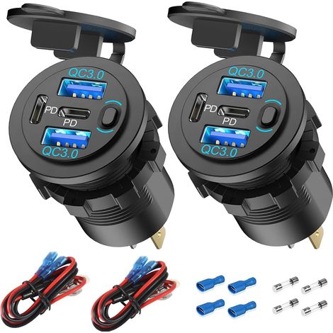2 Paquets 78W 4 Port Prise USB 12V Chargeur de Voiture, Rapide Double PD3.0 (1/5)